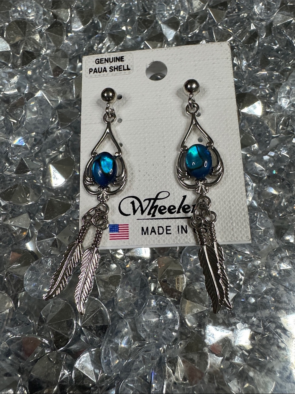 Blue Paua Shell Feather Drop Earrings